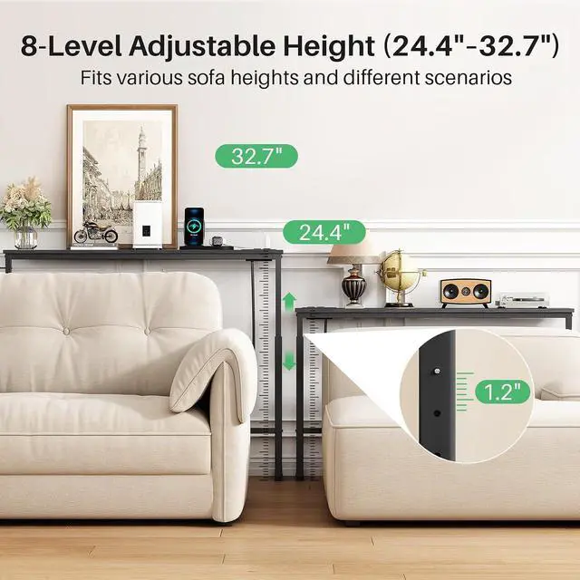 Alt view image 5 of 7 - Kitstorack Narrow Sofa Table with Charging Station, 78.8" Behind Couch Table, Adjustable 24.4"-32.7" Height, Modular 2-piece Design for sectionals, entryways, Apartments, and Narrow Living Spaces