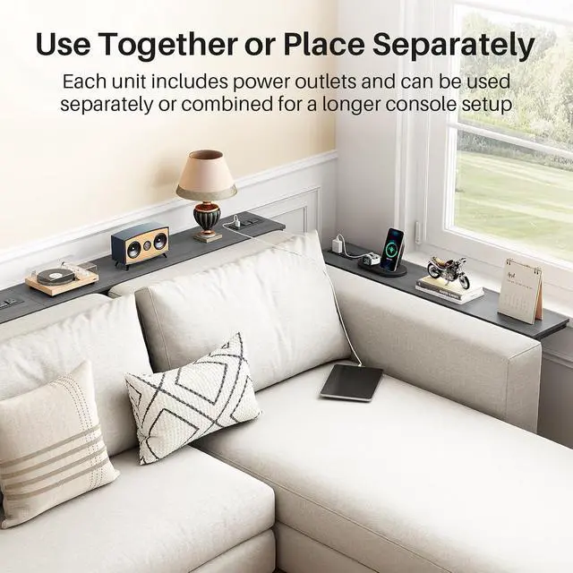Alt view image 6 of 7 - Kitstorack Narrow Sofa Table with Charging Station, 78.8" Behind Couch Table, Adjustable 24.4"-32.7" Height, Modular 2-piece Design for sectionals, entryways, Apartments, and Narrow Living Spaces
