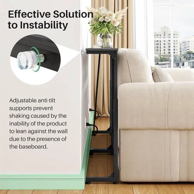Alt view image 7 of 7 - Kitstorack Narrow Sofa Table with Charging Station, 78.8" Behind Couch Table, Adjustable 24.4"-32.7" Height, Modular 2-piece Design for sectionals, entryways, Apartments, and Narrow Living Spaces