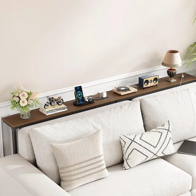 Alt view image 2 of 7 - Kitstorack Narrow Sofa Table with Charging Station, 78.8" Behind Couch Table, Adjustable 24.4"-32.7" Height, Modular 2-piece Design for sectionals, entryways, Apartments, and Narrow Living Spaces