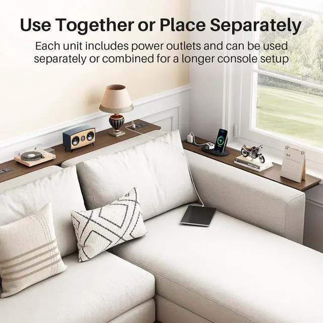 Alt view image 6 of 7 - Kitstorack Narrow Sofa Table with Charging Station, 78.8" Behind Couch Table, Adjustable 24.4"-32.7" Height, Modular 2-piece Design for sectionals, entryways, Apartments, and Narrow Living Spaces