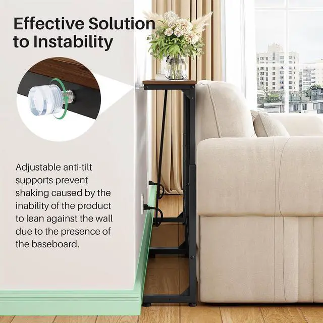 Alt view image 7 of 7 - Kitstorack Narrow Sofa Table with Charging Station, 78.8" Behind Couch Table, Adjustable 24.4"-32.7" Height, Modular 2-piece Design for sectionals, entryways, Apartments, and Narrow Living Spaces