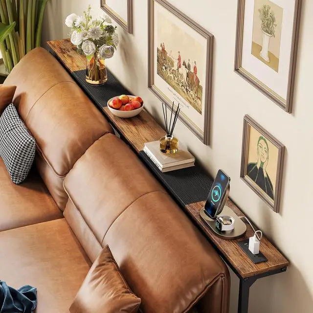 Alt view image 2 of 7 - Kitstorack 76.9" Narrow Console Table with Power Outlet for Living Room | Height Adjustment: 24.3"-32.5", 2 AC + USB + USB-C ports, 5.9" wide fits tight spaces, anti-tip screws included