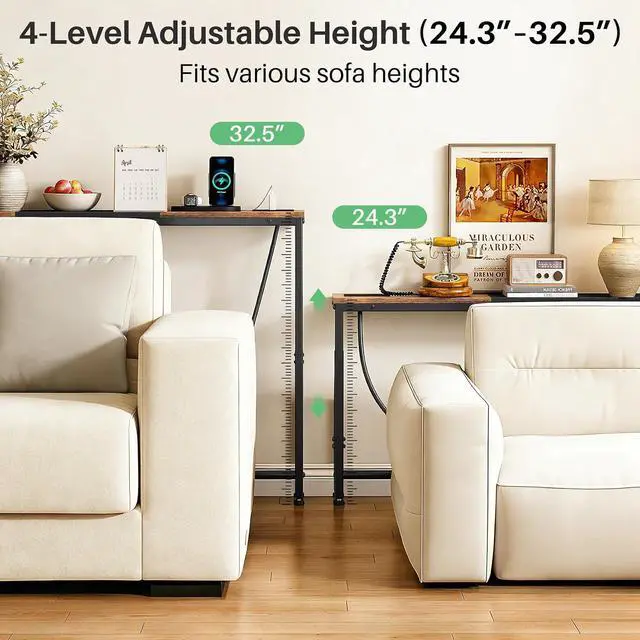 Alt view image 4 of 7 - Kitstorack 76.9" Narrow Console Table with Power Outlet for Living Room | Height Adjustment: 24.3"-32.5", 2 AC + USB + USB-C ports, 5.9" wide fits tight spaces, anti-tip screws included