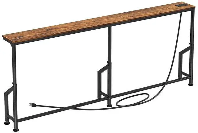 Main image of Kitstorack 76.9" Narrow Console Table with Power Outlet for Living Room | Height Adjustment: 24.3"-32.5", 2 AC + USB + USB-C ports, 5.9" wide fits tight spaces, anti-tip screws included