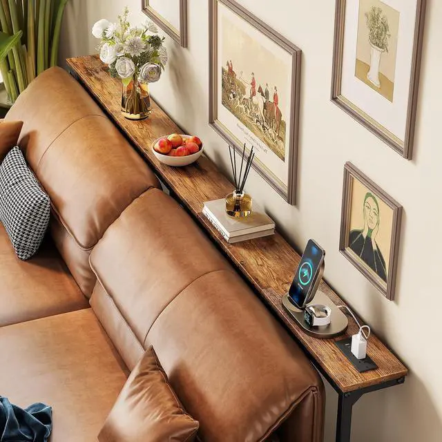 Alt view image 2 of 7 - Kitstorack 76.9" Narrow Console Table with Power Outlet for Living Room | Height Adjustment: 24.3"-32.5", 2 AC + USB + USB-C ports, 5.9" wide fits tight spaces, anti-tip screws included