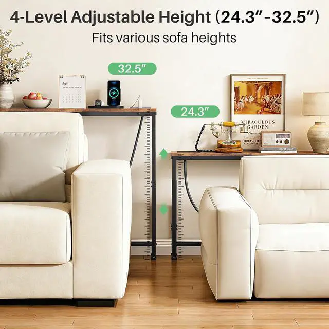 Alt view image 4 of 7 - Kitstorack 76.9" Narrow Console Table with Power Outlet for Living Room | Height Adjustment: 24.3"-32.5", 2 AC + USB + USB-C ports, 5.9" wide fits tight spaces, anti-tip screws included