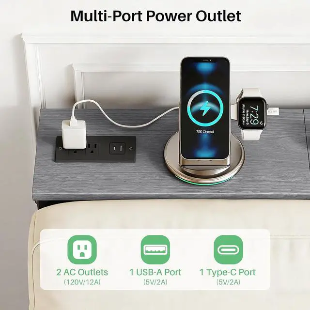 Alt view image 5 of 7 - Kitstorack 76.9" Narrow Console Table with Power Outlet for Living Room | Height Adjustment: 24.3"-32.5", 2 AC + USB + USB-C ports, 5.9" wide fits tight spaces, anti-tip screws included