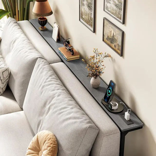 Alt view image 2 of 7 - Kitstorack 76.9" Narrow Console Table with Power Outlet for Living Room | Height Adjustment: 24.3"-32.5", 2 AC + USB + USB-C ports, 5.9" wide fits tight spaces, anti-tip screws included