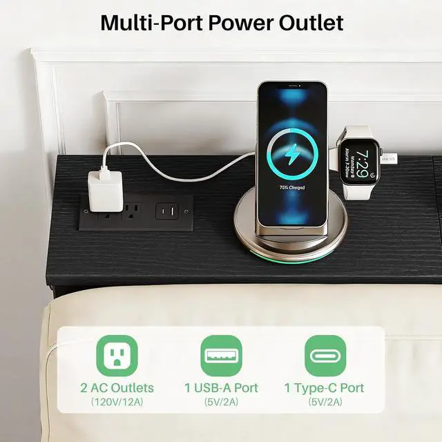Alt view image 5 of 7 - Kitstorack 76.9" Narrow Console Table with Power Outlet for Living Room | Height Adjustment: 24.3"-32.5", 2 AC + USB + USB-C ports, 5.9" wide fits tight spaces, anti-tip screws included