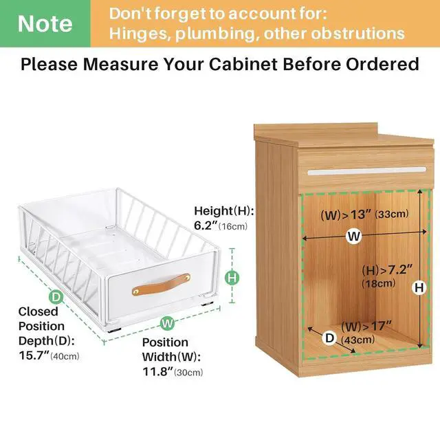 Alt view image 2 of 7 - Pull out Cabinet Organizer,Heavy Duty Slide out Pantry Shelves Drawer Storage with Adhesive Nano Film,Sliding Mesh Cabinet Basket with Handle for Kitchen, Bathroom, Home, 11.8W" X 15.7"D X 6.2"H,White