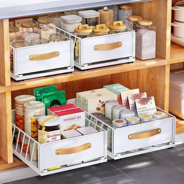 Main image of Pull out Cabinet Organizer,Heavy Duty Slide out Pantry Shelves Drawer Storage with Adhesive Nano Film,Sliding Mesh Cabinet Basket with Handle for Kitchen, Bathroom, Home, 11.8W" X 15.7"D X 6.2"H,White