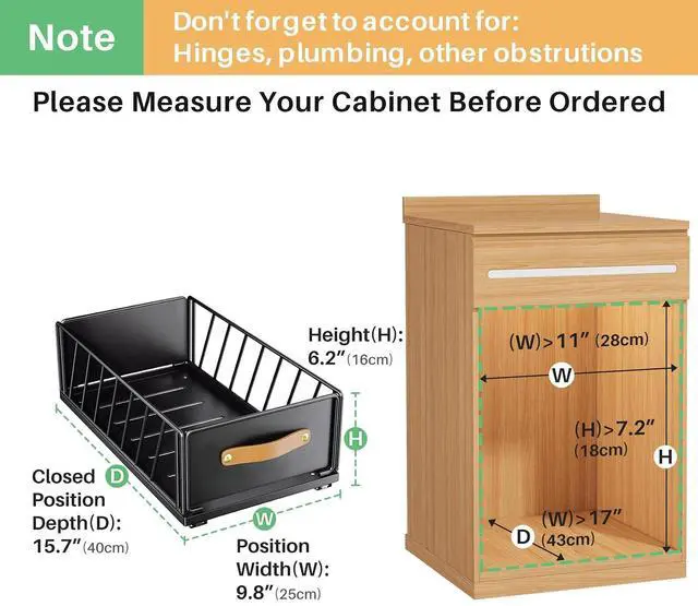 Alt view image 2 of 7 - Pull out Cabinet Organizer,Heavy Duty Slide out Pantry Shelves Drawer Storage with Adhesive Nano Film,Sliding Mesh Cabinet Basket with Handle for Kitchen, Bathroom, Home, 9.8"W X 15.7"D X 6.2"H,Black