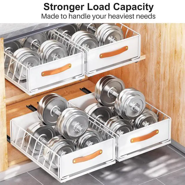Alt view image 6 of 7 - Pull out Cabinet Organizer,Heavy Duty Slide out Pantry Shelves Drawer Storage with Adhesive Nano Film,Sliding Mesh Cabinet Basket with Handle for Kitchen, Bathroom, Home, 15.8"W X 21"D X 6.2"H,White
