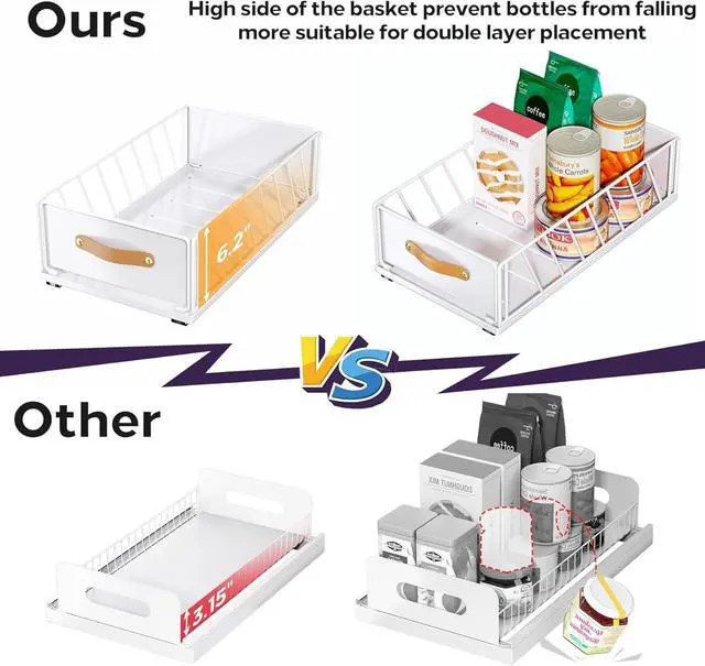Alt view image 5 of 7 - Pull out Cabinet Organizer,Heavy Duty Slide out Pantry Shelves Drawer Storage with Adhesive Nano Film,Sliding Mesh Cabinet Basket with Handle for Kitchen, Bathroom, Home, 15.8"W X 21"D X 6.2"H,White