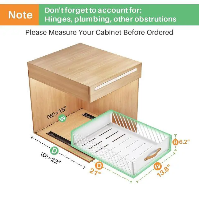 Alt view image 2 of 7 - Pull out Cabinet Organizer,Heavy Duty Slide out Pantry Shelves Drawer Storage with Adhesive Nano Film,Sliding Mesh Cabinet Basket with Handle for Kitchen, Bathroom, Home, 13.8"W X 21"D X 6.2"H,White