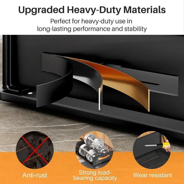 Alt view image 6 of 7 - Pull out Cabinet Organizer,Heavy Duty Slide out Pantry Shelves Drawer Storage with Adhesive Nano Film,Sliding Mesh Cabinet Basket with Handle for Kitchen, Bathroom, Home, 11.8"W X 15.7"D X6.2"H,Black