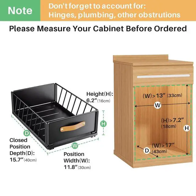 Alt view image 2 of 7 - Pull out Cabinet Organizer,Heavy Duty Slide out Pantry Shelves Drawer Storage with Adhesive Nano Film,Sliding Mesh Cabinet Basket with Handle for Kitchen, Bathroom, Home, 11.8"W X 15.7"D X6.2"H,Black