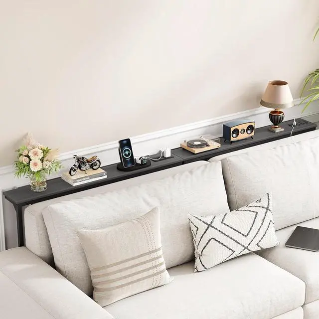 Alt view image 2 of 7 - Kitstorack Narrow Sofa Table with Charging Station, 78.8" Behind Couch Table, Adjustable 24.4"-32.7" Height, Modular 2-piece Design for sectionals, entryways, Apartments, and Narrow Living Spaces