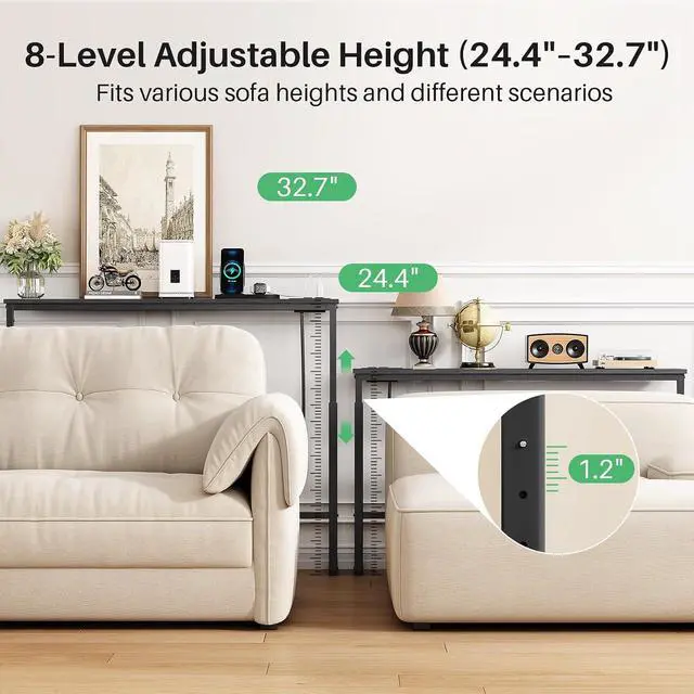 Alt view image 5 of 7 - Kitstorack Narrow Sofa Table with Charging Station, 78.8" Behind Couch Table, Adjustable 24.4"-32.7" Height, Modular 2-piece Design for sectionals, entryways, Apartments, and Narrow Living Spaces