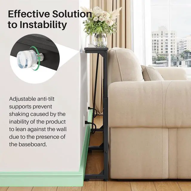 Alt view image 7 of 7 - Kitstorack Narrow Sofa Table with Charging Station, 78.8" Behind Couch Table, Adjustable 24.4"-32.7" Height, Modular 2-piece Design for sectionals, entryways, Apartments, and Narrow Living Spaces