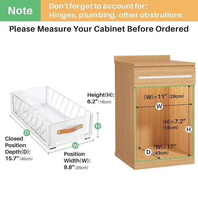 Alt view image 2 of 7 - Pull out Cabinet Organizer,Heavy Duty Slide out Pantry Shelves Drawer Storage with Adhesive Nano Film,Sliding Mesh Cabinet Basket with Handle for Kitchen, Bathroom, Home, 9.8"W X 15.7"D X 6.2"H,White