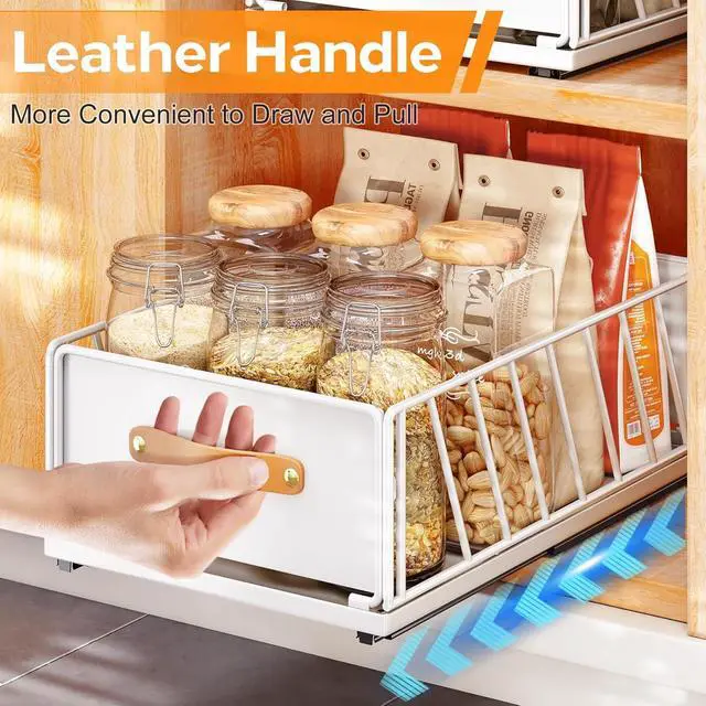 Alt view image 7 of 7 - 2Pack Pull out Cabinet Organizer,Heavy Duty Slide out Pantry Shelves Drawer Storage with Adhesive Nano Film,Sliding Mesh Basket with Handle for Kitchen, Bathroom, Home, 11.8W" X 15.7"D X 6.2"H,White