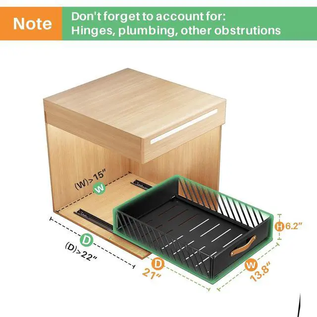 Alt view image 3 of 7 - Pull out Cabinet Organizer,Heavy Duty Slide out Pantry Shelves Drawer Storage with Adhesive Nano Film,Sliding Mesh Cabinet Basket with Handle for Kitchen, Bathroom, Home, 13.8"W X 21"D X6.2"H,Black