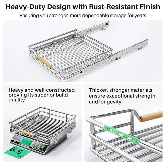 Alt view image 6 of 7 - Pull out Cabinet Organizer, 15"W X 21"D, Heavy Duty Smooth Sliding Under Cabinet Shelves for Pots and Pans, Full-Extension Roll out Drawers, Slide out Organization for Home Kitchen Pantry