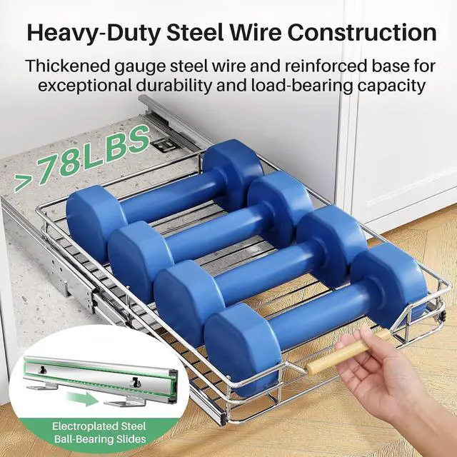 Alt view image 5 of 7 - Pull out Cabinet Organizer, 9"W X 21"D, Heavy Duty Smooth Sliding Under Cabinet Shelves for Pots and Pans, Full-Extension Roll out Drawers, Slide out Organization for Home Kitchen Pantry