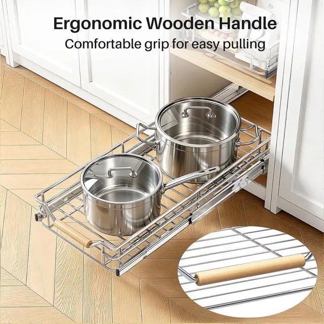 Alt view image 7 of 7 - Pull out Cabinet Organizer, 9"W X 21"D, Heavy Duty Smooth Sliding Under Cabinet Shelves for Pots and Pans, Full-Extension Roll out Drawers, Slide out Organization for Home Kitchen Pantry