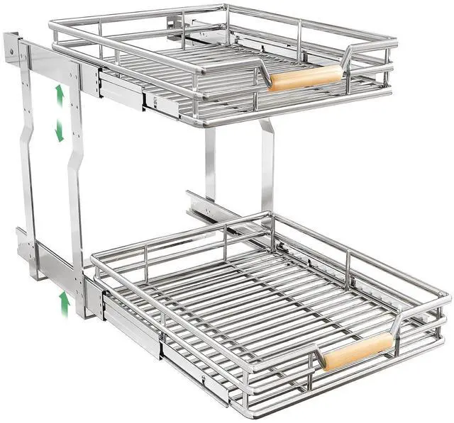 Main image of Pull out Cabinet Organizer, 2 Tiers 17"W X 21"D, Heavy Duty Smooth Sliding Under Cabinet Shelves for Pots and Pans, Full-Extension Roll out Drawers, Slide out Organization for Home Kitchen Pantry