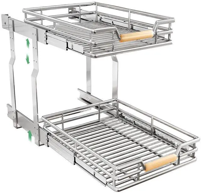 Main image of Pull out Cabinet Organizer, 2 Tiers 15"W X 21"D, Heavy Duty Smooth Sliding Under Cabinet Shelves for Pots and Pans, Full-Extension Roll out Drawers, Slide out Organization for Home Kitchen Pantry