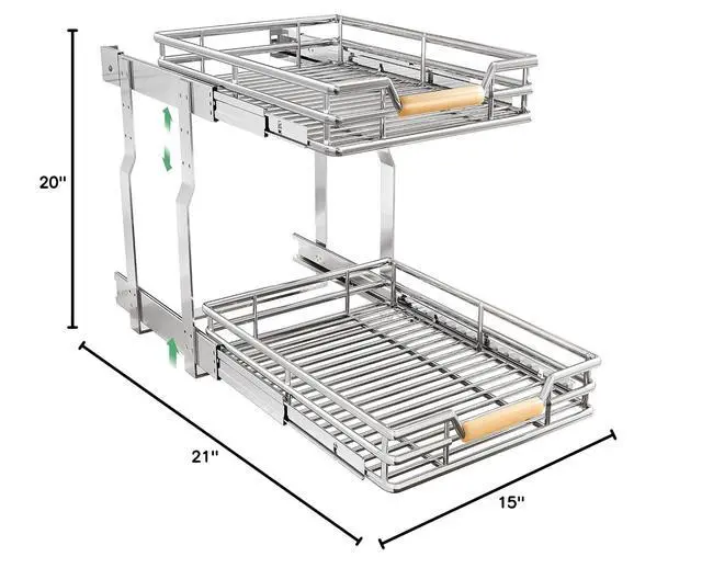 Alt view image 3 of 7 - Pull out Cabinet Organizer, 2 Tiers 15"W X 21"D, Heavy Duty Smooth Sliding Under Cabinet Shelves for Pots and Pans, Full-Extension Roll out Drawers, Slide out Organization for Home Kitchen Pantry