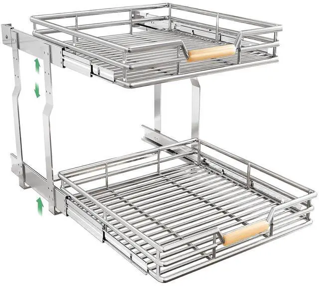 Main image of Pull out Cabinet Organizer, 2 Tiers 23"W X 21"D, Heavy Duty Smooth Sliding Under Cabinet Shelves for Pots and Pans, Full-Extension Roll out Drawers, Slide out Organization for Home Kitchen Pantry