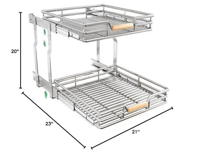 Alt view image 2 of 7 - Pull out Cabinet Organizer, 2 Tiers 23"W X 21"D, Heavy Duty Smooth Sliding Under Cabinet Shelves for Pots and Pans, Full-Extension Roll out Drawers, Slide out Organization for Home Kitchen Pantry