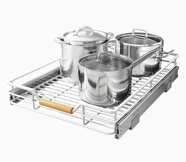 Main image of Pull out Cabinet Organizer, 12"W X 21"D, Heavy Duty Smooth Sliding Under Cabinet Shelves for Pots and Pans, Full-Extension Roll out Drawers, Slide out Organization for Home Kitchen Pantry, White
