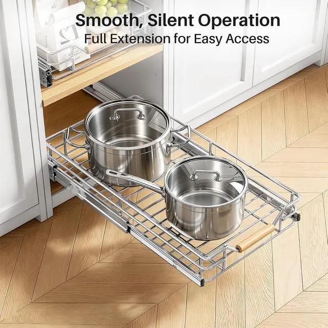 Alt view image 3 of 7 - Pull out Cabinet Organizer, 11"W X 21"D, Heavy Duty Smooth Sliding Under Cabinet Shelves for Pots and Pans, Full-Extension Roll out Drawers, Slide out Organization for Home Kitchen Pantry