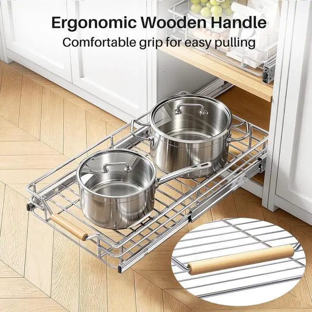 Alt view image 7 of 7 - Pull out Cabinet Organizer, 11"W X 21"D, Heavy Duty Smooth Sliding Under Cabinet Shelves for Pots and Pans, Full-Extension Roll out Drawers, Slide out Organization for Home Kitchen Pantry