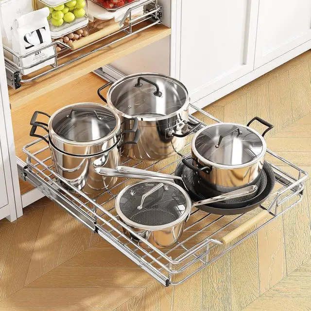 Alt view image 2 of 7 - Pull out Cabinet Organizer, 15"W X 21"D, Heavy Duty Smooth Sliding Under Cabinet Shelves for Pots and Pans, Full-Extension Roll out Drawers, Slide out Organization for Home Kitchen Pantry