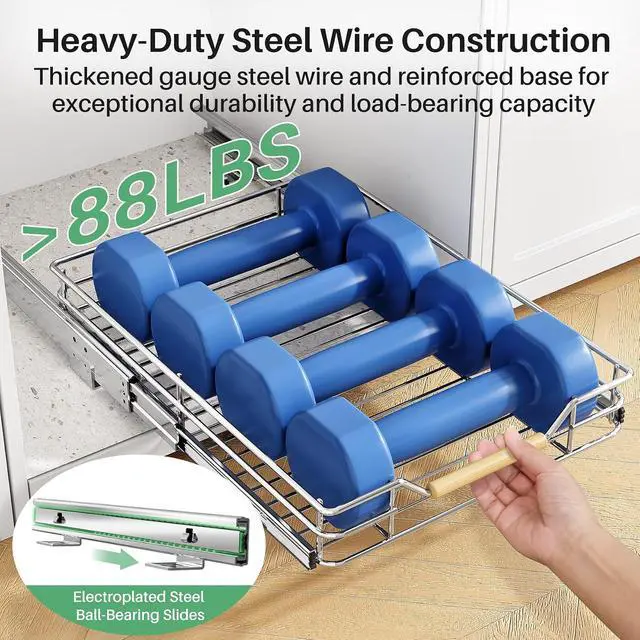 Alt view image 5 of 7 - Pull out Cabinet Organizer, 15"W X 21"D, Heavy Duty Smooth Sliding Under Cabinet Shelves for Pots and Pans, Full-Extension Roll out Drawers, Slide out Organization for Home Kitchen Pantry