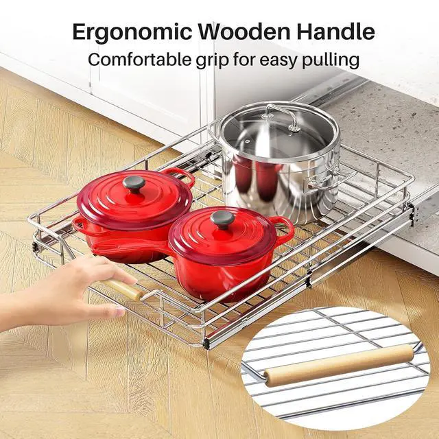 Alt view image 7 of 7 - Pull out Cabinet Organizer, 15"W X 21"D, Heavy Duty Smooth Sliding Under Cabinet Shelves for Pots and Pans, Full-Extension Roll out Drawers, Slide out Organization for Home Kitchen Pantry