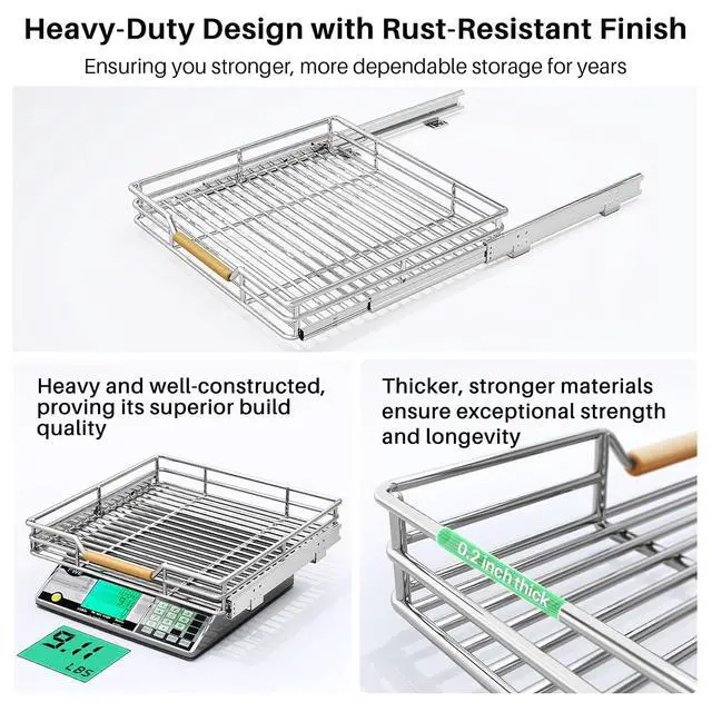 Alt view image 5 of 7 - Pull out Cabinet Organizer, 21"W X 21"D, Heavy Duty Smooth Sliding Under Cabinet Shelves for Pots and Pans, Full-Extension Roll out Drawers, Slide out Organization for Home Kitchen Pantry