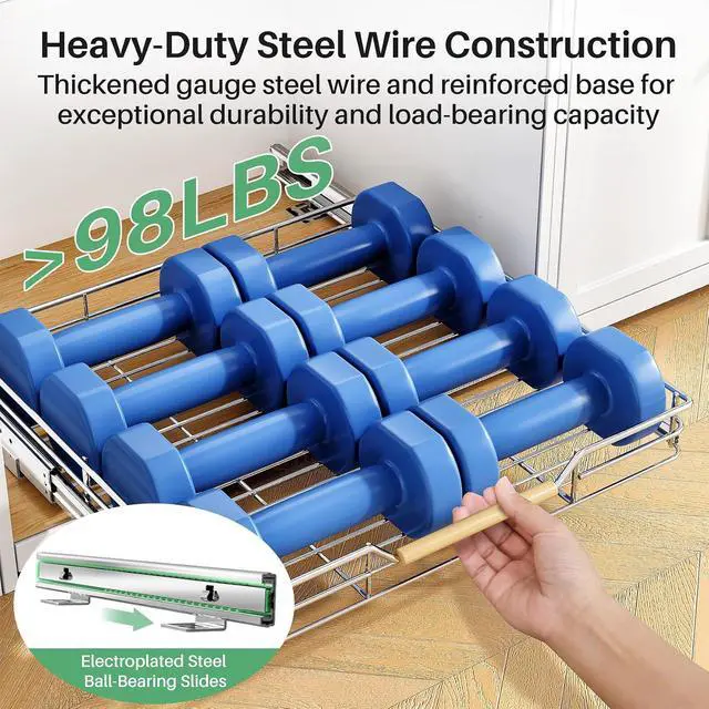 Alt view image 6 of 7 - Pull out Cabinet Organizer, 21"W X 21"D, Heavy Duty Smooth Sliding Under Cabinet Shelves for Pots and Pans, Full-Extension Roll out Drawers, Slide out Organization for Home Kitchen Pantry