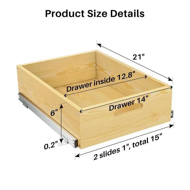 Alt view image 2 of 7 - Pull Out Cabinet Organizer, Soft Close Slide Out Solid Wooden Drawers(15"W X 21"D x 6.2''H), Heavy Duty Full-extension Roll Out Shelves for Kitchen Cabinets,Pantry & Closet Organizers and Storage