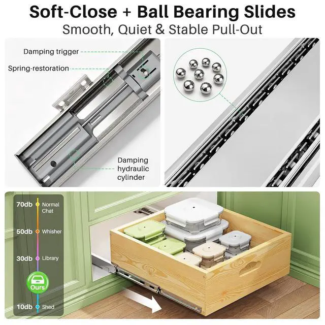 Alt view image 5 of 7 - Pull Out Cabinet Organizer, Soft Close Slide Out Solid Wooden Drawers(15"W X 21"D x 6.2''H), Heavy Duty Full-extension Roll Out Shelves for Kitchen Cabinets,Pantry & Closet Organizers and Storage
