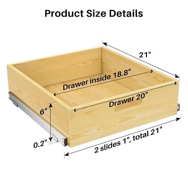 Alt view image 2 of 7 - Pull Out Cabinet Organizer, Soft Close Slide Out Solid Wooden Drawers(21"W X 21"D x 6.2''H), Heavy Duty Full-extension Roll Out Shelves for Kitchen Cabinets,Pantry & Closet Organizers and Storage