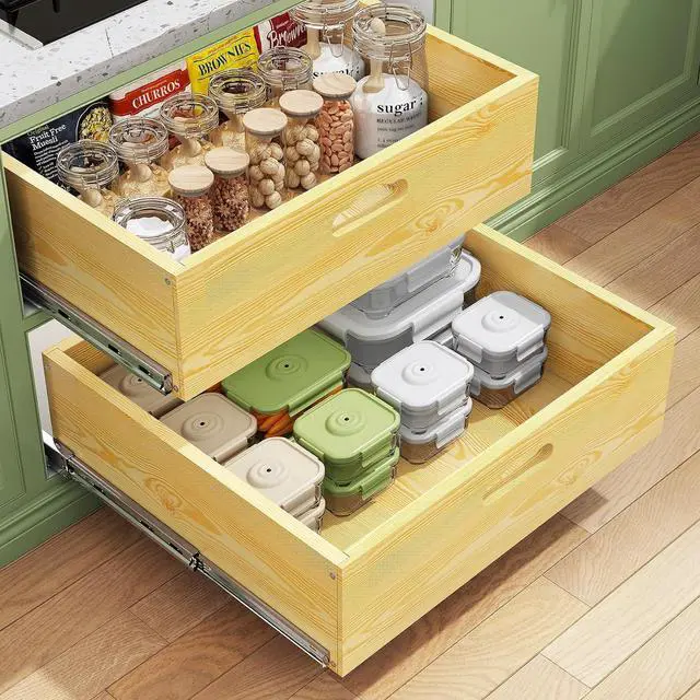 Main image of Pull Out Cabinet Organizer, Soft Close Slide Out Solid Wooden Drawers(21"W X 21"D x 6.2''H), Heavy Duty Full-extension Roll Out Shelves for Kitchen Cabinets,Pantry & Closet Organizers and Storage