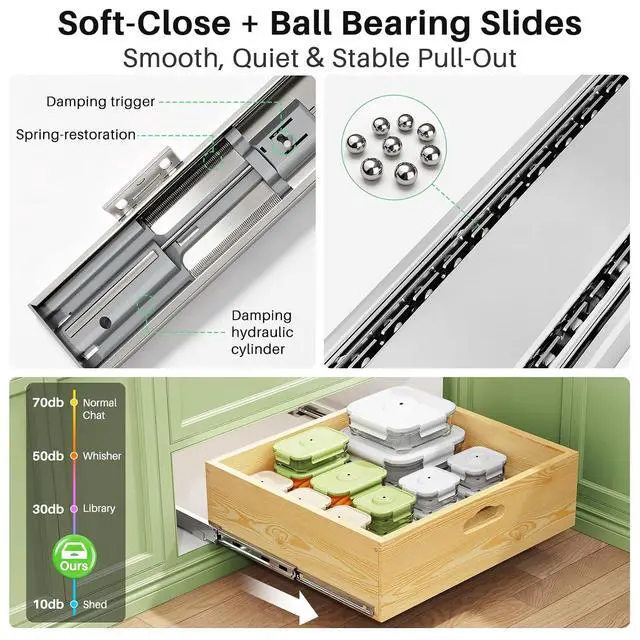 Alt view image 5 of 7 - Pull Out Cabinet Organizer, Soft Close Slide Out Solid Wooden Drawers(21"W X 21"D x 6.2''H), Heavy Duty Full-extension Roll Out Shelves for Kitchen Cabinets,Pantry & Closet Organizers and Storage