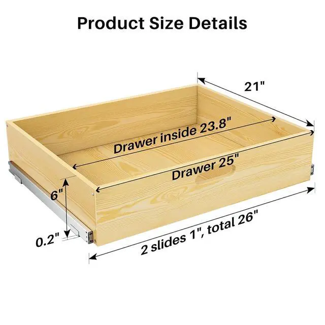 Alt view image 2 of 7 - Pull Out Cabinet Organizer, Soft Close Slide Out Solid Wooden Drawers(26"W X 21"D x 6.2''H), Heavy Duty Full-extension Roll Out Shelves for Kitchen Cabinets,Pantry & Closet Organizers and Storage